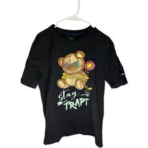 BKYS Men's Black Stay Trapt Teddy Bear Graphic T-Shirt Size L